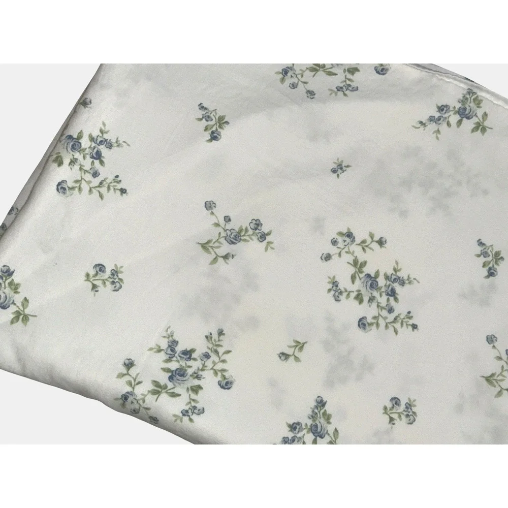 Vintage Rose Print Flat Sheet Twin Size Cotton Flannel Soft Floral White Blue